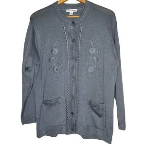 FLORAL gray knit cardigan TC fashion size xl vintage grannycore